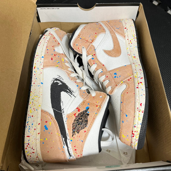 Nike Air Jordan 1 Mid‎ SE Brushstroke Size 10.5 DA8005-100 SAIL/BLACK-CIDER